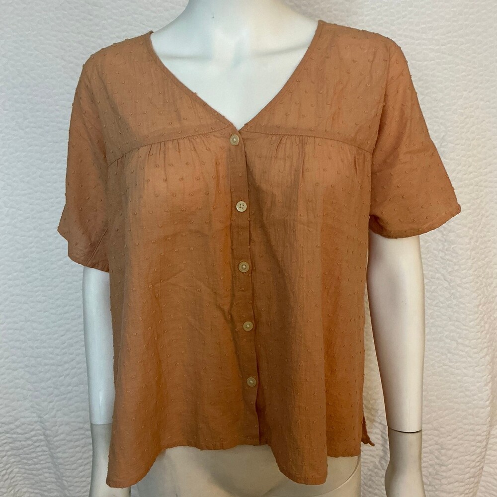 Madewell Button Front Shirt Small Rust Cotton Textured Dot